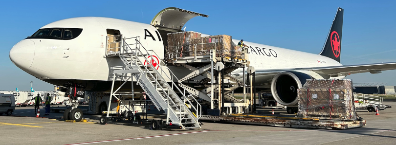 19 tonnen per Luftfracht mit der Air Canada von Frankfurt-Main (FRA) über Toronto (YYZ) nach Vancouver (YVR)